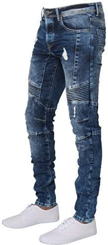 Pintuck Design Blue Biker Jeans