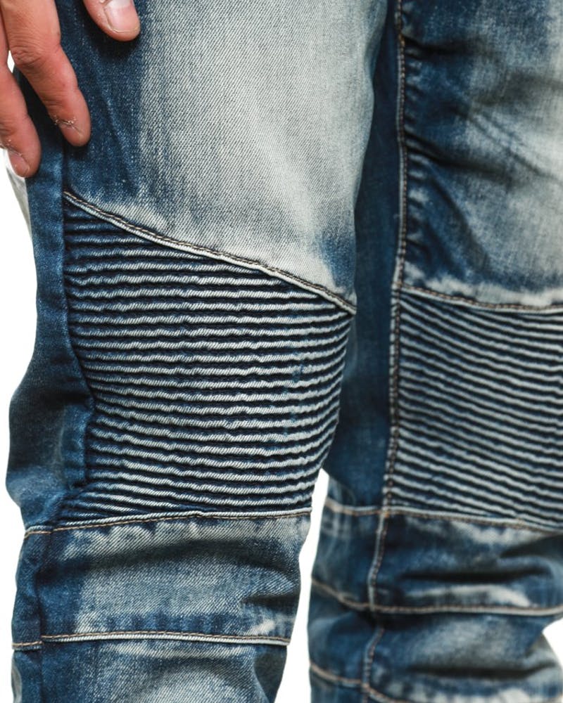 Pintuck Tube Biker Jeans